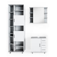 BADMÖBEL-SET Ilias Beton 3 Teile, mit Hochschrank - Weiß/Grau, Holzwerkstoff (60/60.8/33cm) - Vicco