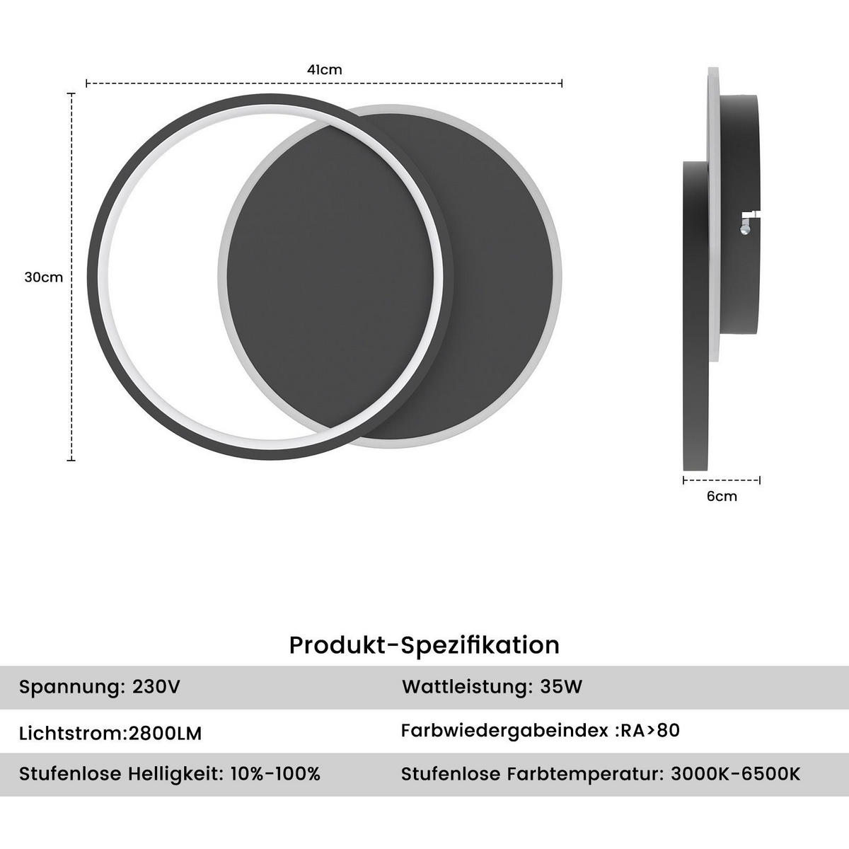 LED-DECKENLEUCHTE Gemini 41/30/6 cm - Schwarz, Metall (40/30/6cm) - ZMH