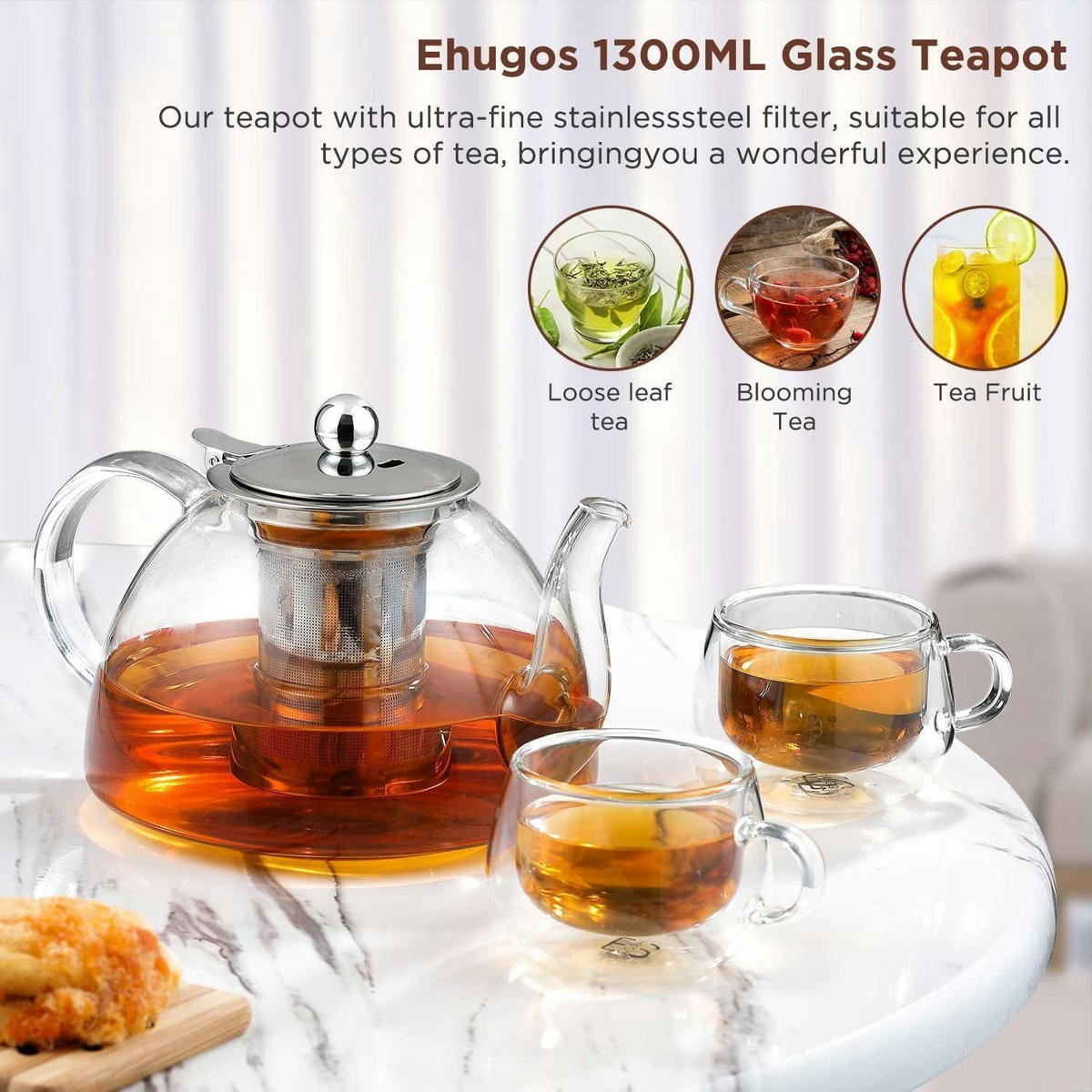 TEEKANNE Glas 1300ML mit Siebeinsatz aus Borosilikatglas - Transparent, Glas (21.8/22.2cm)