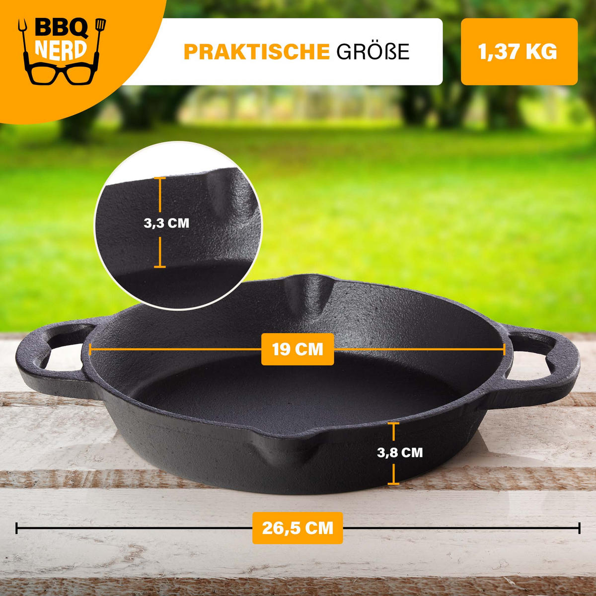 GRILLPFANNE Gusseisen Ø20cm 1650g mit 2 Henkel - Pfanne Gusspfanne - Schwarz, Metall (22.5/5.5/22.5cm) - BBQ Nerd