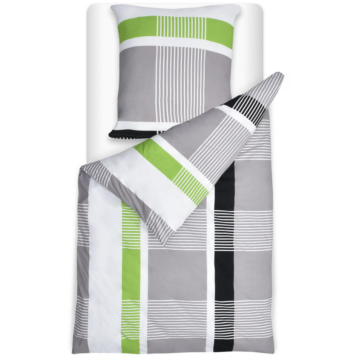 BETTWÄSCHE Dana 155/220 cm + Kissenbezug 80/80 cm Gestreift Renforcé 2er Set - Multicolor, Textil (155/220cm)