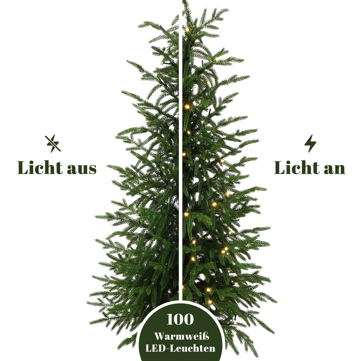 KÜNSTLICHER Weihnachtsbaum im Topf, 123 cm, 100 warmweiße LEDs - Grün, Kunststoff (52/123cm) - Hometopia