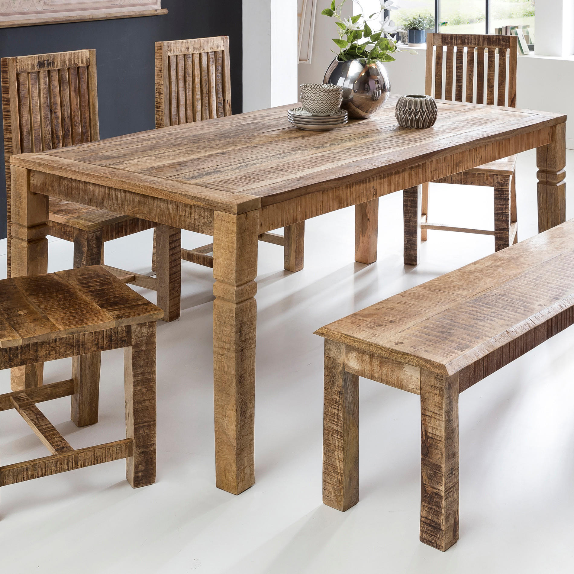 ESSTISCH – Rund Mango Massivholz 120 cm Landhausstil Schnitzereien - Braun, Holz (70/120/76cm) - KADIMA DESIGN