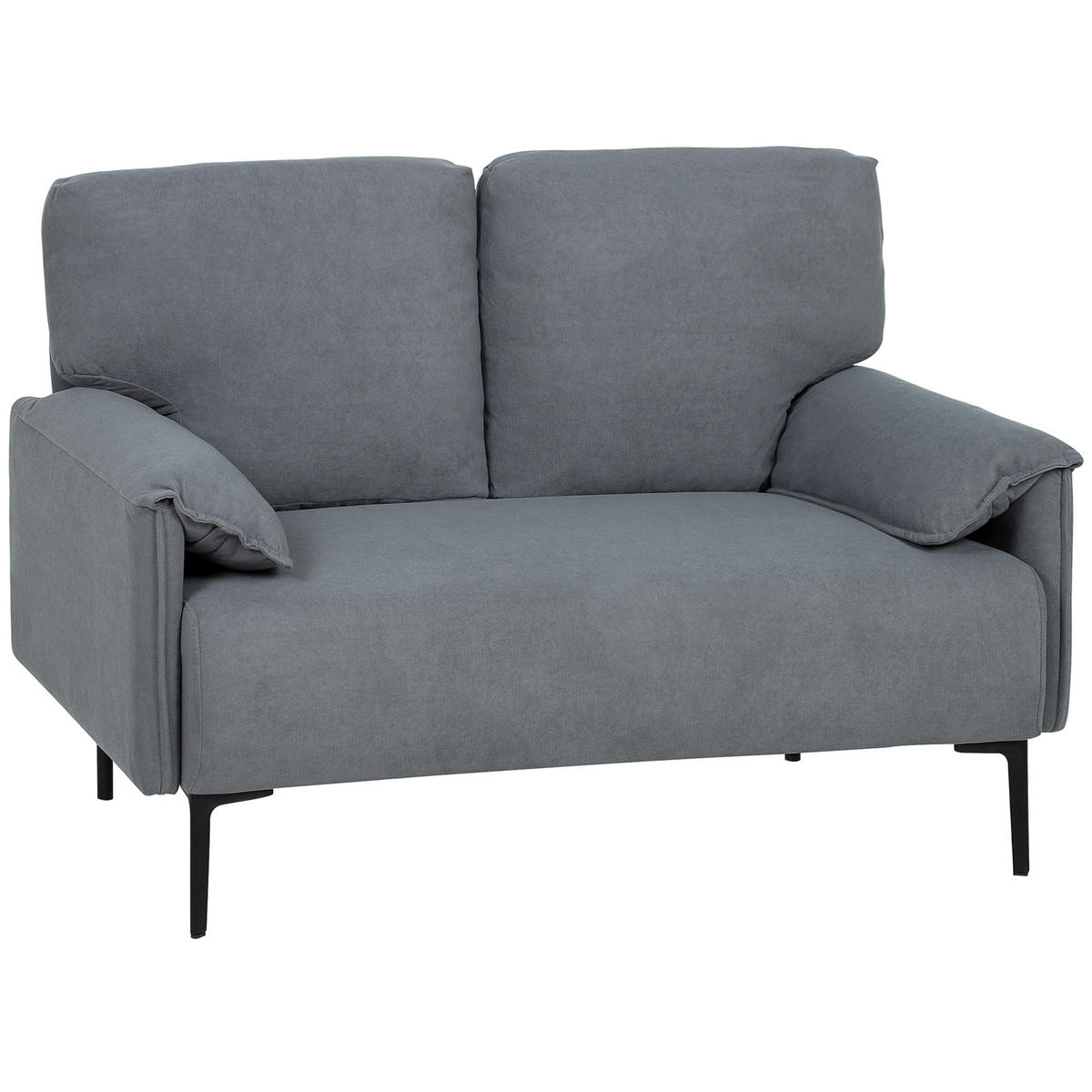 SOFA 2-Sitzer 127 cm Kleine Gepolstert Couch mit Armlehne, Samtoptik, Grau - Schwarz/Grau, Textil/Metall (72/84/127cm) - HOMCOM