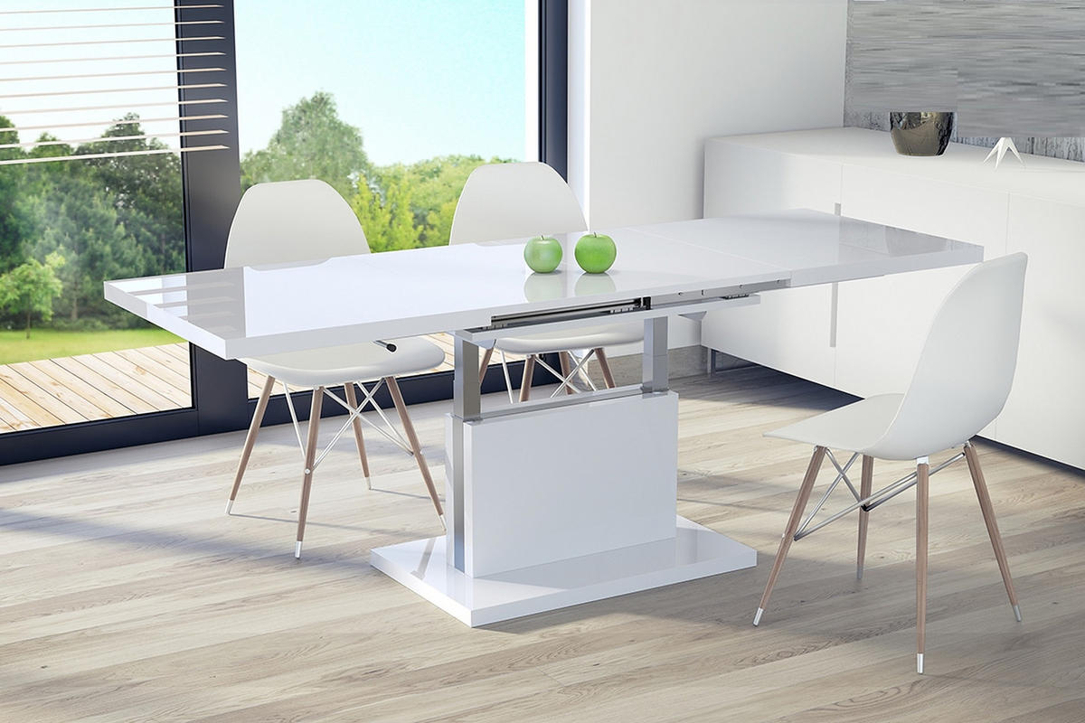 COUCHTISCH rechteckig Weiß Hochglanz ausziehbar höhenverstellbar - Weiß Hochglanz, Holzwerkstoff (80/120/56cm) - designimpex