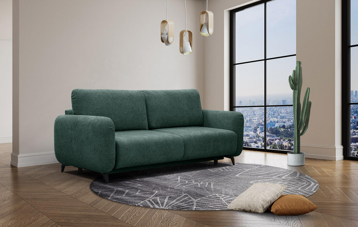SOFA DRAKE 3-Sitzer mit Schlaffunktion, smaragdgrün - Smaragdgrün/Braun, Holz/Textil (232/90/107cm) - Courtois Laville