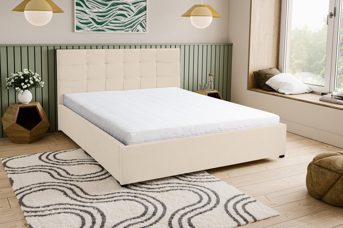 POLSTERBETT JESSA mit Kopfteil, 180 x200 cm, Doppelbett mit Bettkasten und Lattenrost aus Velourstoff, Velourstoff, Frabe: Beige - Beige, Holz/Kunststoff (180/200cm) - VENASI MÖBEL