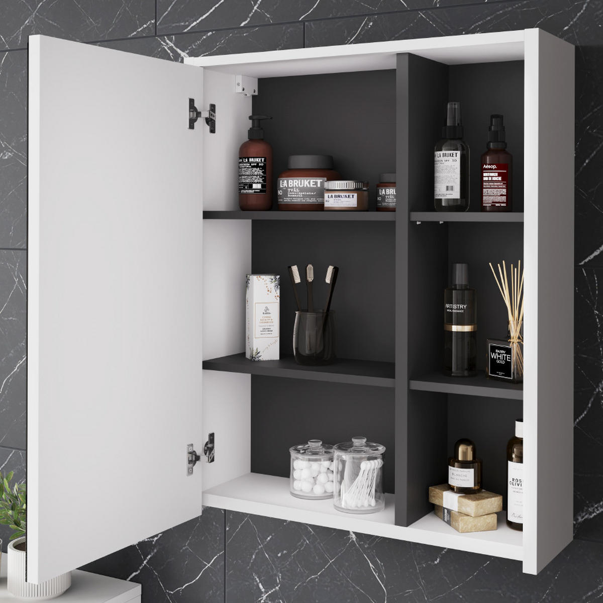 SADA KOUPELNOVÉHO NÁBYTKU Viola Bílá/šedá - bílá/šedá, kompozitní dřevo (60/60/45.5cm) - Vicco