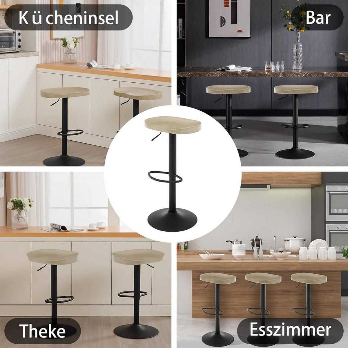 BARHOCKER 4er Set mit Sattelsitz, aus Massivholz, Helle Holzoptik - Ahornfarben/Schwarz, Holz/Metall (41.5/60/31.5cm) - Woltu