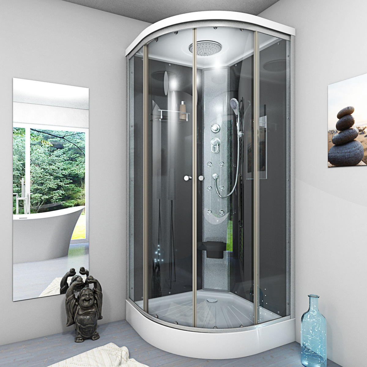 DUSCHE Fertigdusche D10-03T0 Schwarz 80x80 - Schwarz, Glas/Kunststoff (80/80/215cm) - AcquaVapore by Sandra Jentho