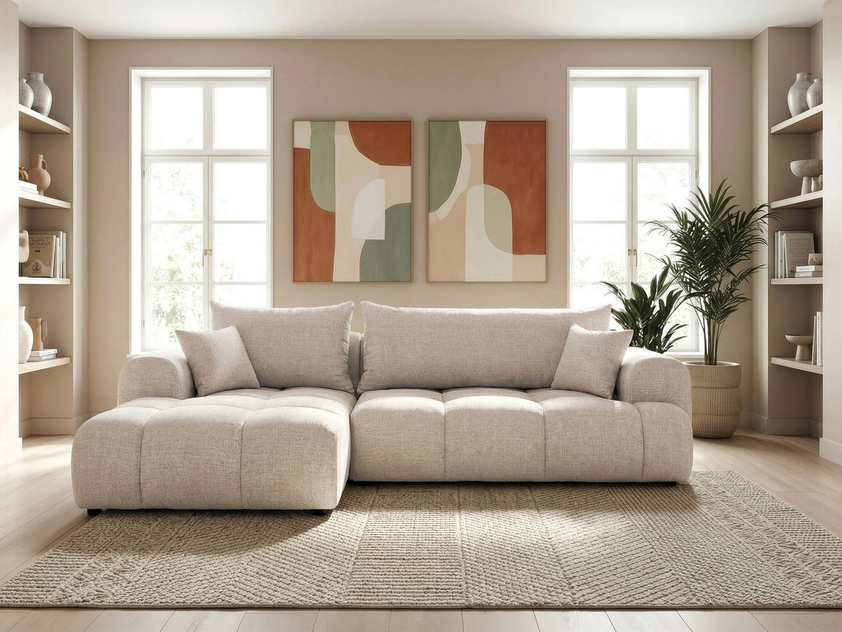 ECKSOFA MILANO mit Schlaffunktion und Bettkasten Creme - Creme, Holzwerkstoff/Kunststoff (250/160cm) - Idohome