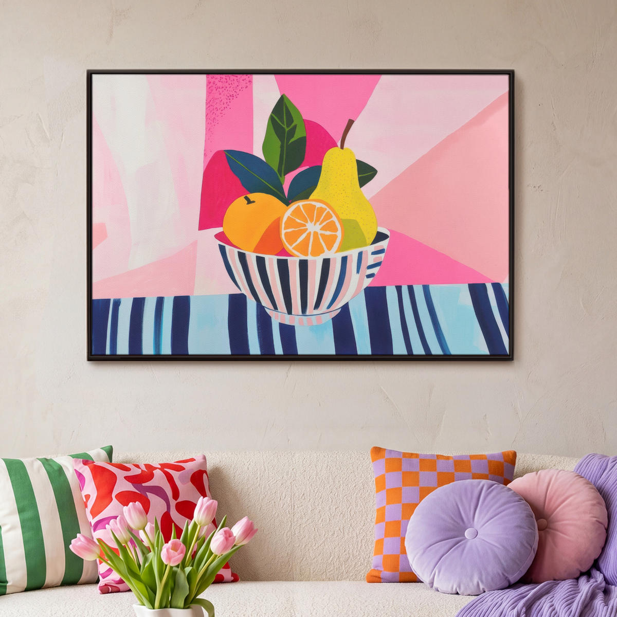 LEINWAND Bilder mit Rahmen - Obst - Abstrakter Hintergrund - Rosa - 90x60 - Pink, Textil (90/60cm) - OnlyWow