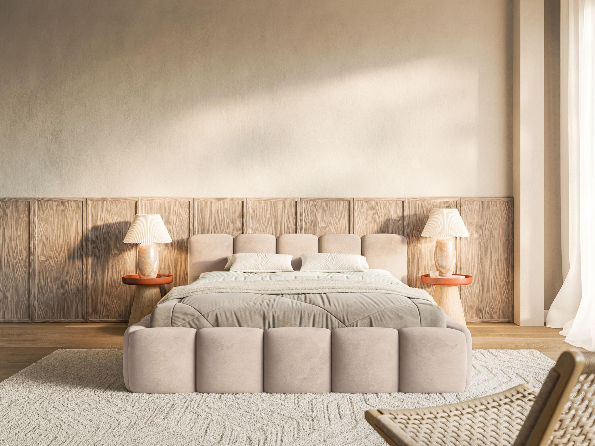 POLSTERBETT Cloudy Low Beige Samtbezug 200x200 - Beige, Textil (200/200cm) - Selsey