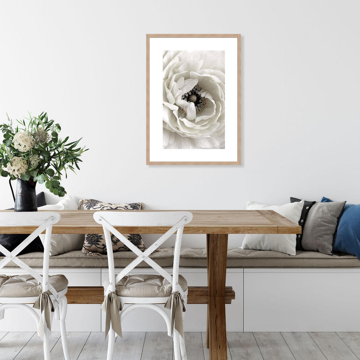 POSTER mit Rahmen 50x70 cm Blume weiß - Beige, Holz (51/71cm) - artissimo