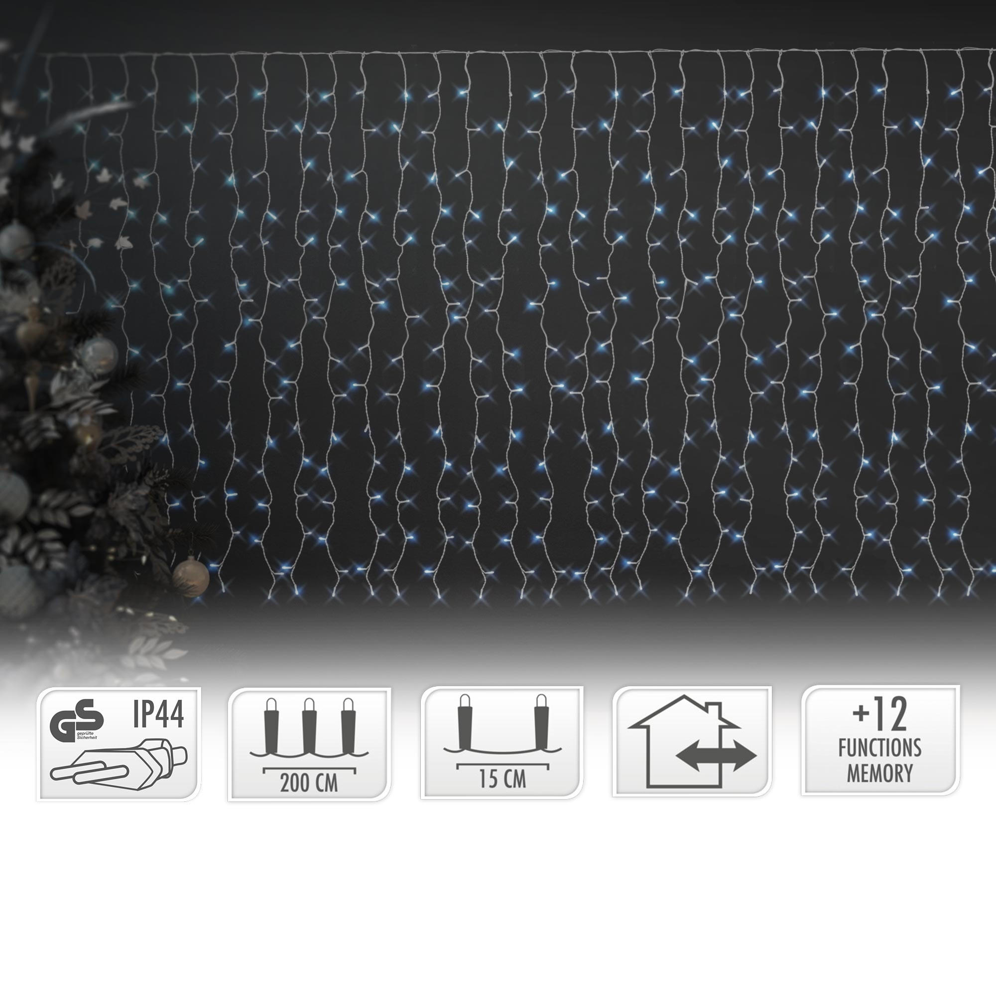 LICHTERKETTE Vorhang 200 cm mit 240 LED Kaltweiß - Weiß, Kunststoff (200cm) - ECD-Germany