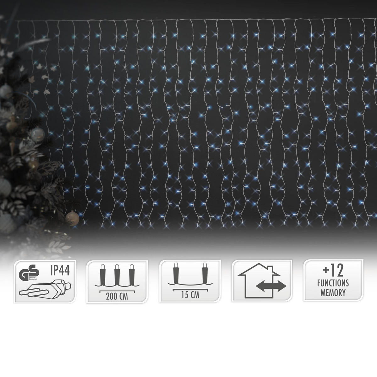 LICHTERKETTE Vorhang 200 cm mit 240 LED Kaltweiß - Weiß, Kunststoff (200cm) - ECD-Germany