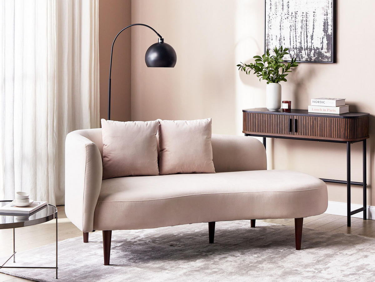CHAISELONGUE Samtstoff pastellrosa linksseitig Chaumont - Pink/Dunkelbraun, Textil (168/75/66cm) - Beliani