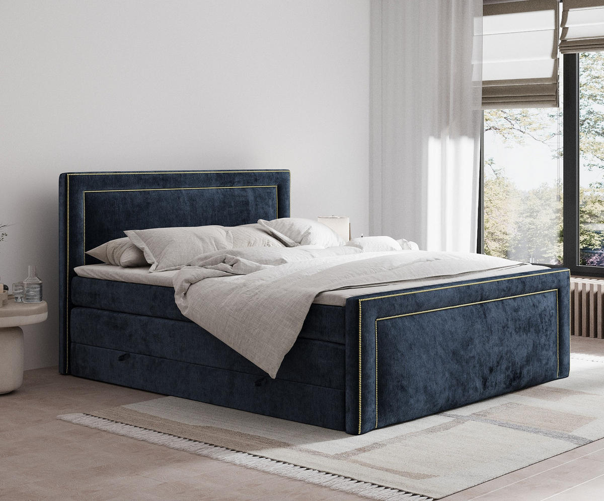 BOXSPRINGBETT Luxora Marineblau 200/200 cm - Schwarz/Dunkelblau, Holz/Holzwerkstoff (200/200cm) - Maison de Reve