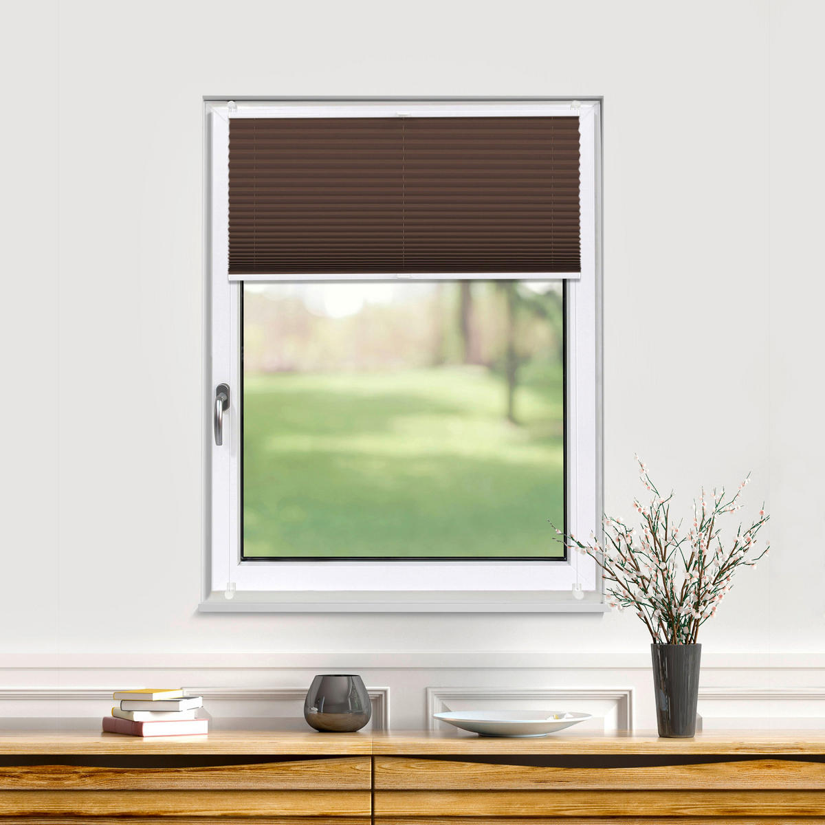 PLISSEE Thermo Basic 75 x 210cm Klemmfix ohne Bohren - Hellbraun, Textil (75/210/210cm) - Deco-Raum