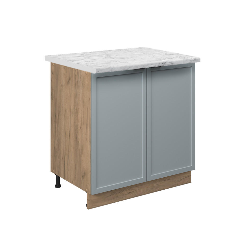SPÜLENUNTERSCHRANK Fame-Line Hellblau-grau 80 cm mit Regal, AP Marmor - Eiche Wotan/Blaugrau, Holzwerkstoff (80/82/60cm) - Vicco