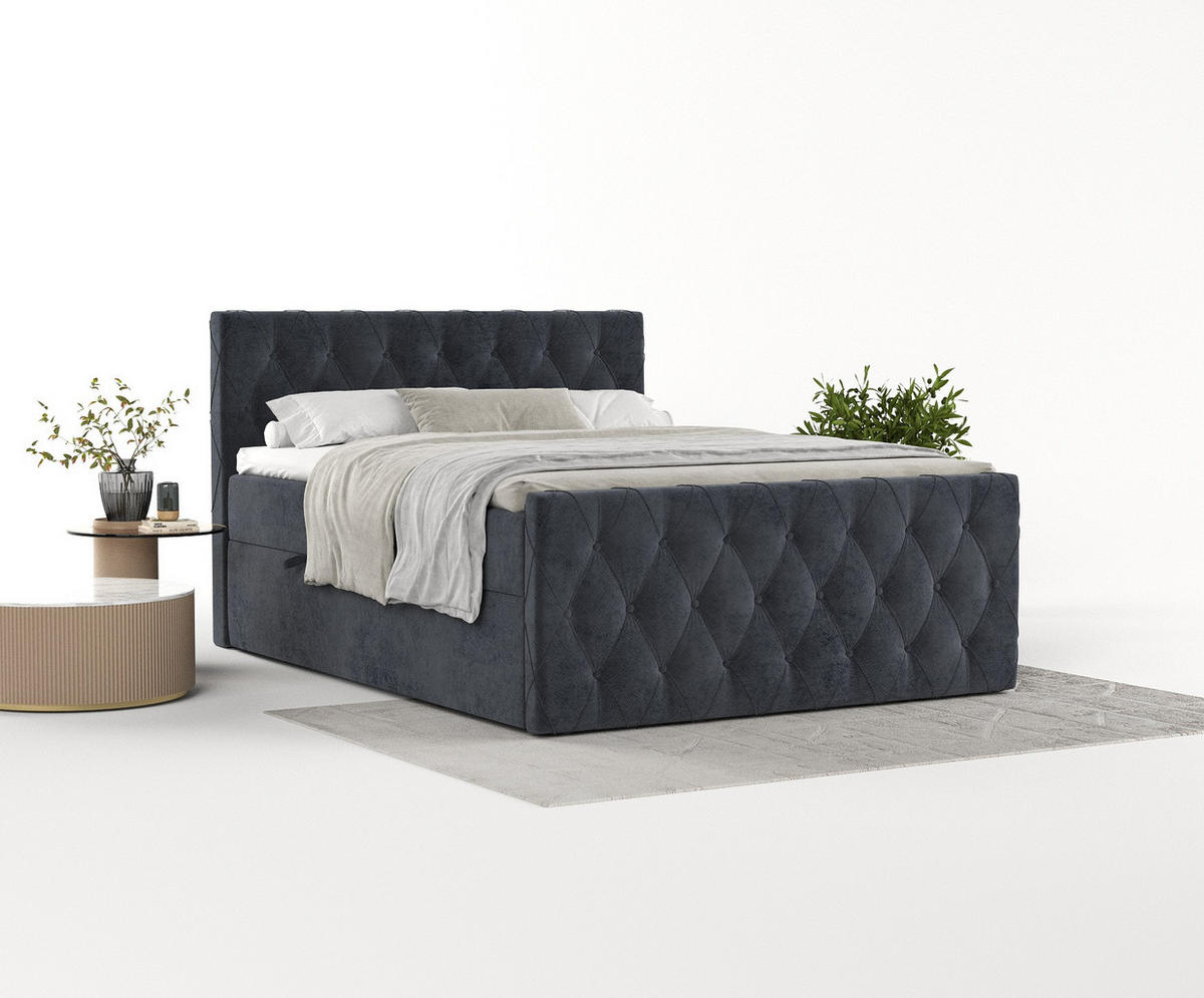 BOXBETT Signature Anthrazit 140/200 cm im Samtstoff - Anthrazit/Schwarz, Holz/Holzwerkstoff (140/200cm) - Maison de Reve