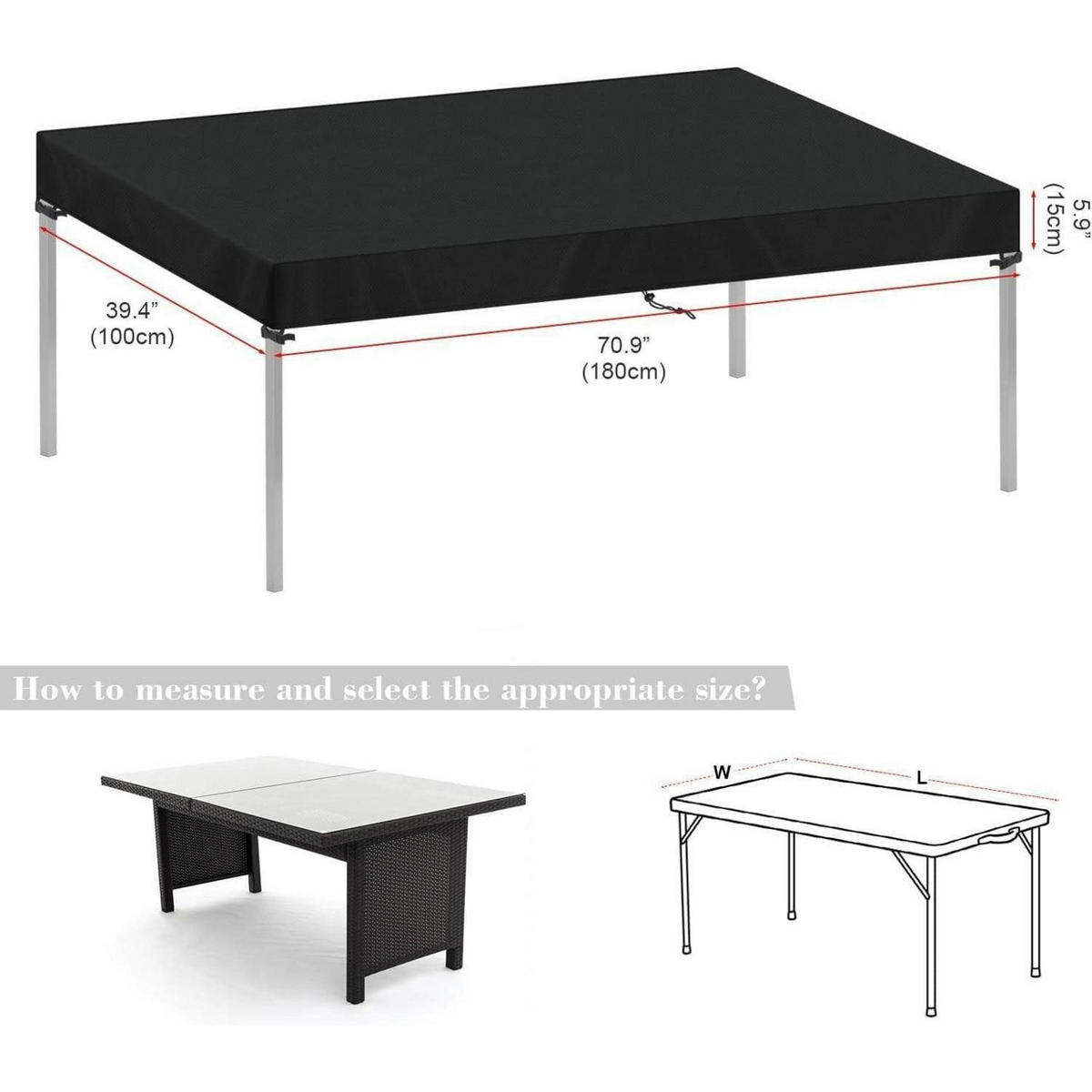 GARTENTISCH Abdeckung 180 x 100 x 15 cm Schwarz - Schwarz, Textil (100/15/180cm)