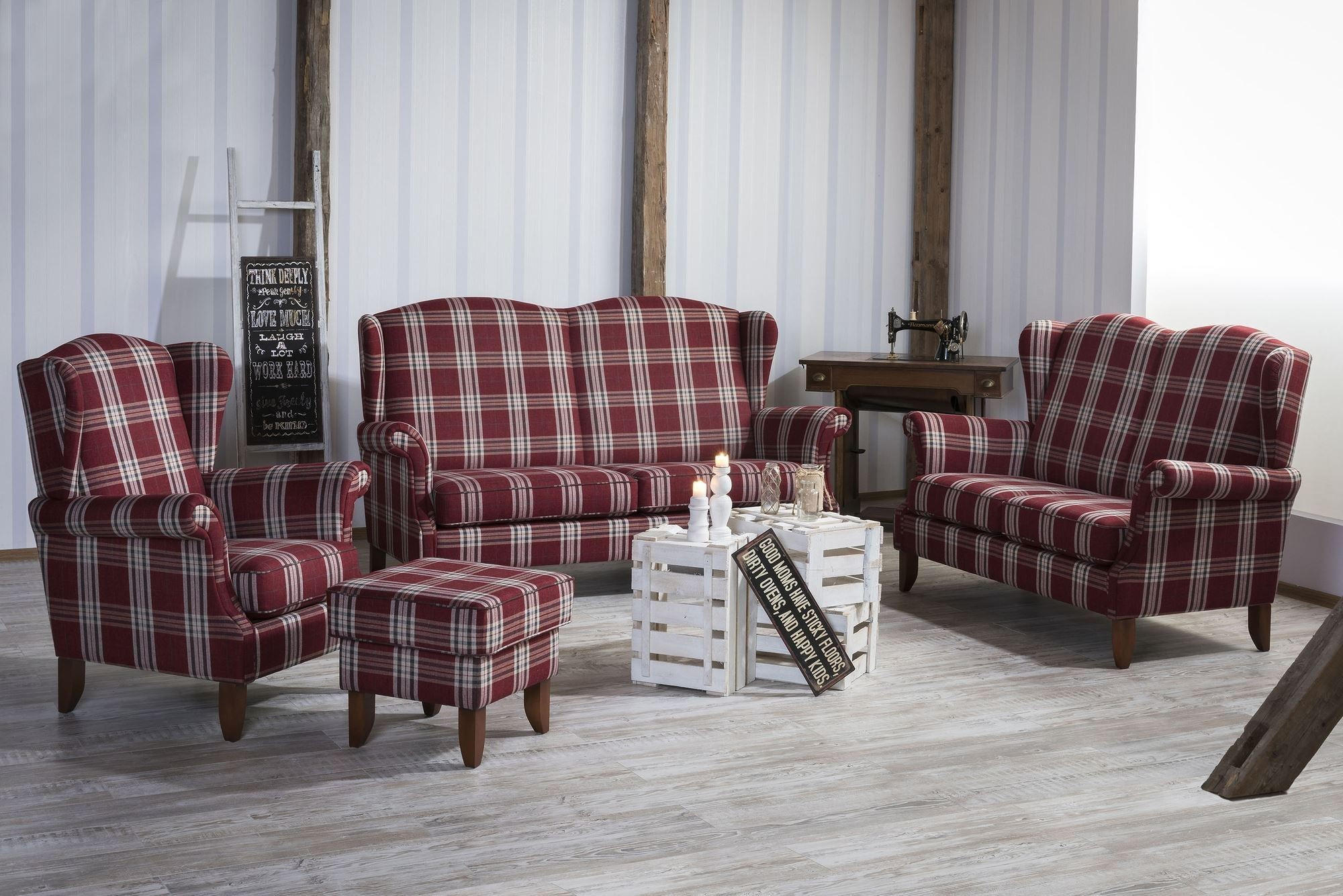 SOFA 2,5-Sitzer Katria Bezug Flachgewebe Buche nussbaum / rot - Rot, Kunststoff (193/108/86cm) - 58aufmkessel