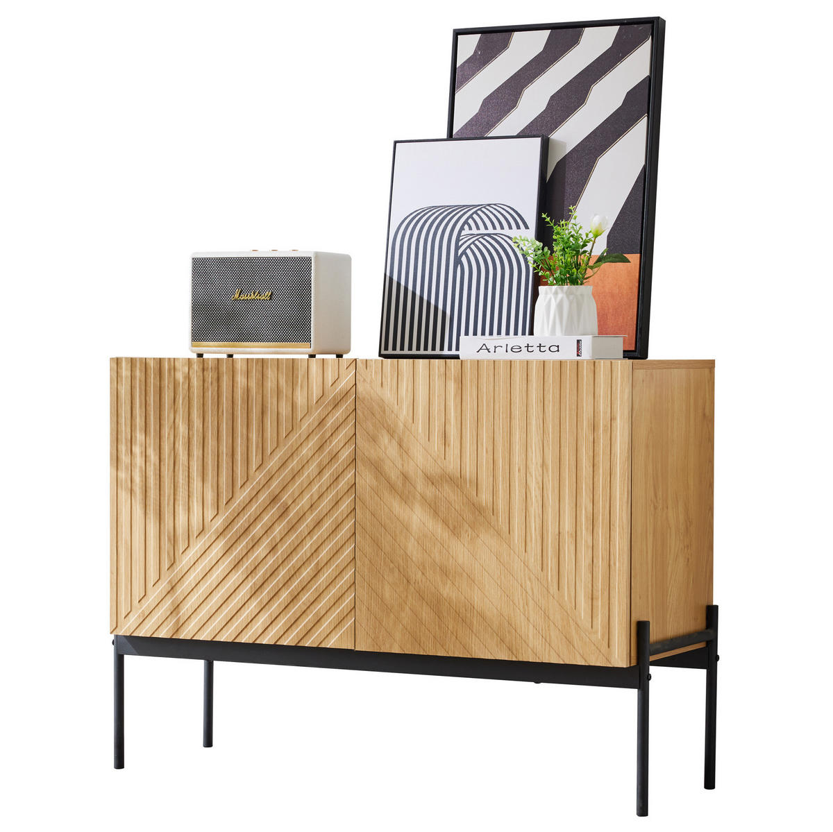SIDEBOARD 100/40/75 cm mit 2 Türen, Metallbeinen und verstellbarem Einlegeboden - Naturfarben, Holzwerkstoff (100/75/40cm) - BEAOK