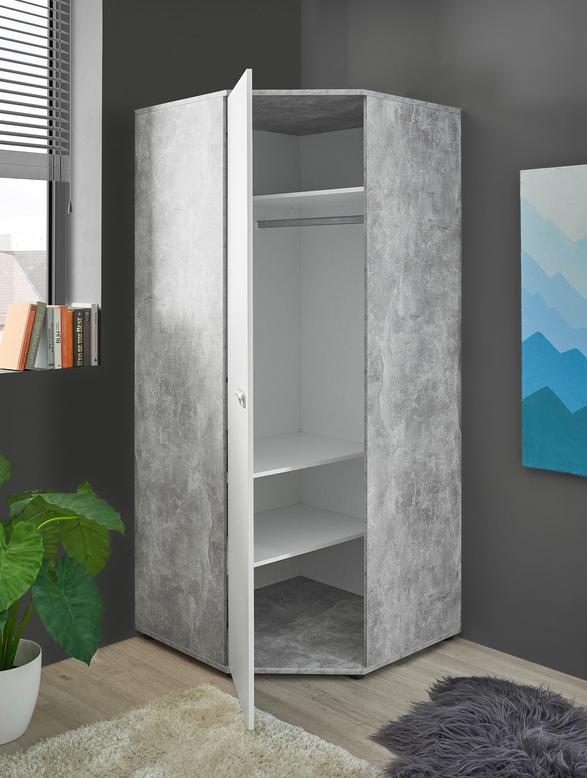 JUGENDZIMMER Matino in Beton hell und Weiß 4 teilig - Grau, Holzwerkstoff (120/200/80cm)