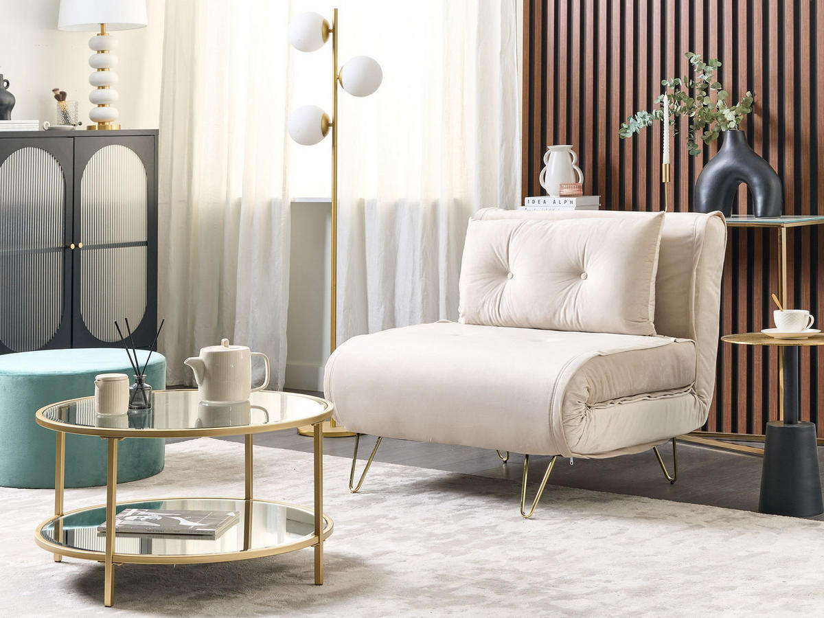 SCHLAFSOFA Samtstoff Beige Vestfold - Beige/Goldfarben, Textil (78/81/70cm) - Beliani
