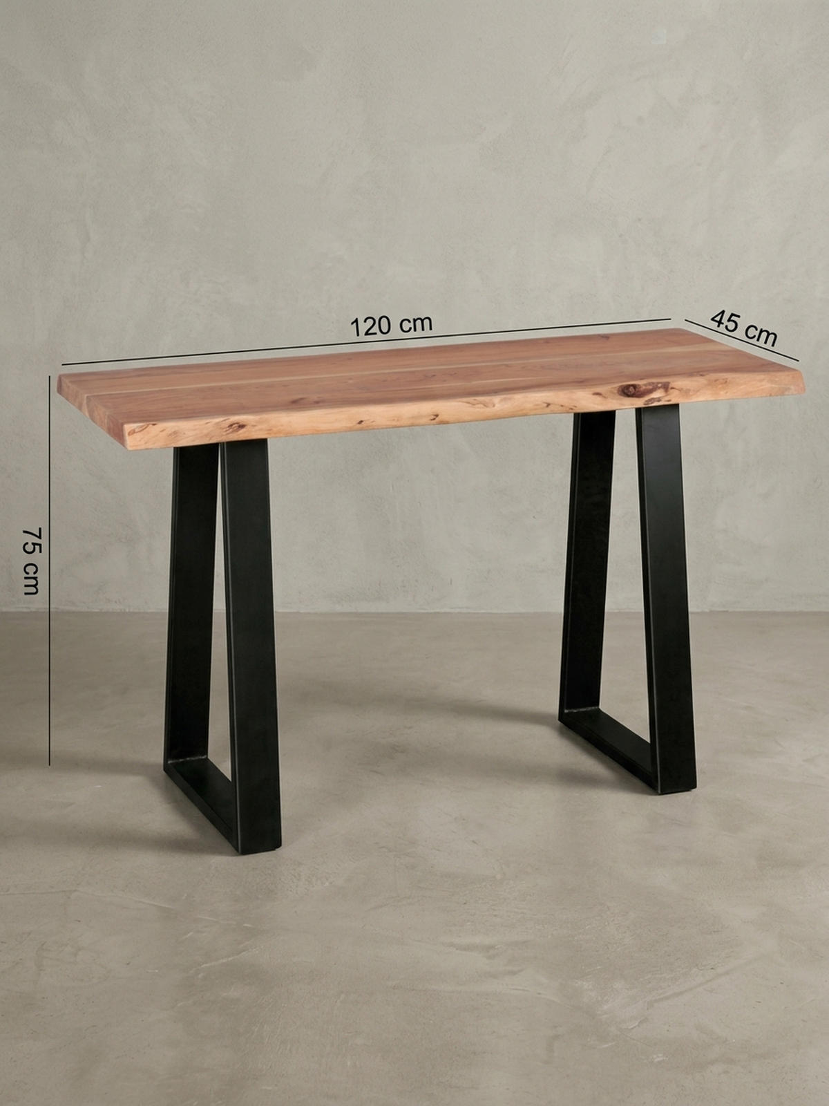 KONSOLENTISCH – Akazienholz, Landhausstil, robuste Metallfüße - Beige/Schwarz, Holz/Metall (45/120/75cm) - KADIMA DESIGN
