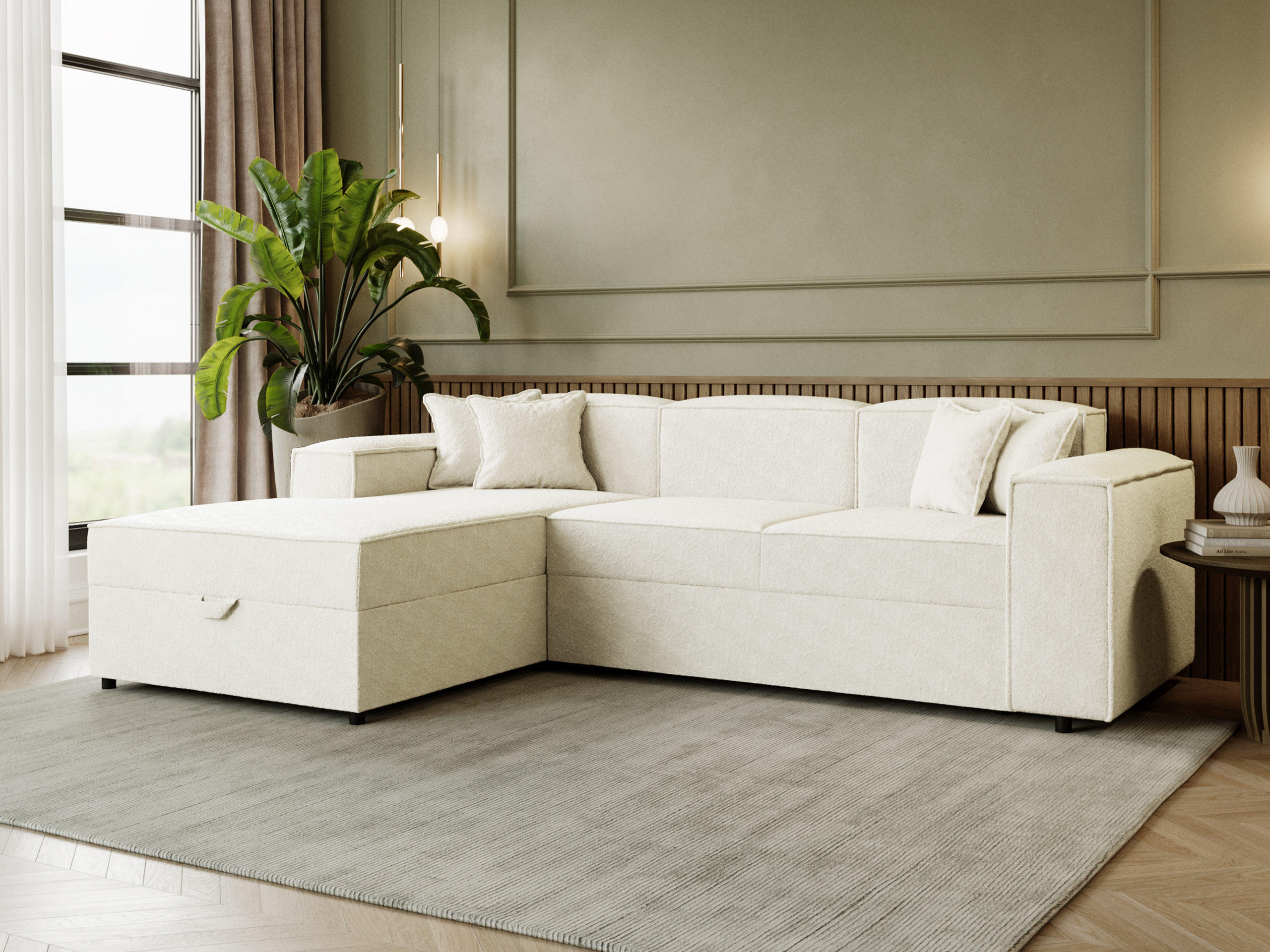 ECKSOFA Santos L, Seite: Links - Creme/Schwarz, Holzwerkstoff/Kunststoff (253/166cm) - MIRJAN24