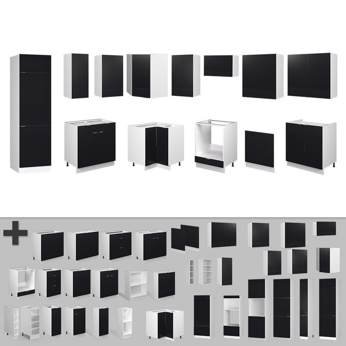 ECKKÜCHE Fame-Line, Schwarz gestreift/Weiß, 227 x 287 cm, AP Anthrazit - Schwarz/Weiß, Holzwerkstoff (287/81.6/60cm) - Vicco