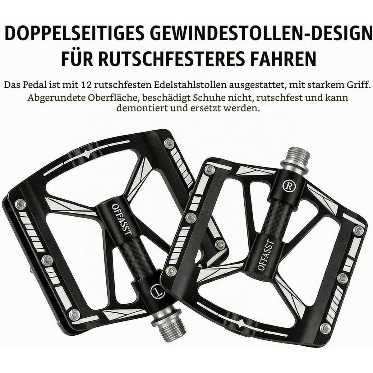 FAHRRADPEDALE Ultraleicht Carbon 283g 3-Lager CNC Aluminium 9/16" MTB Rennrad - Schwarz, Metall (10/2.1/11.1cm)