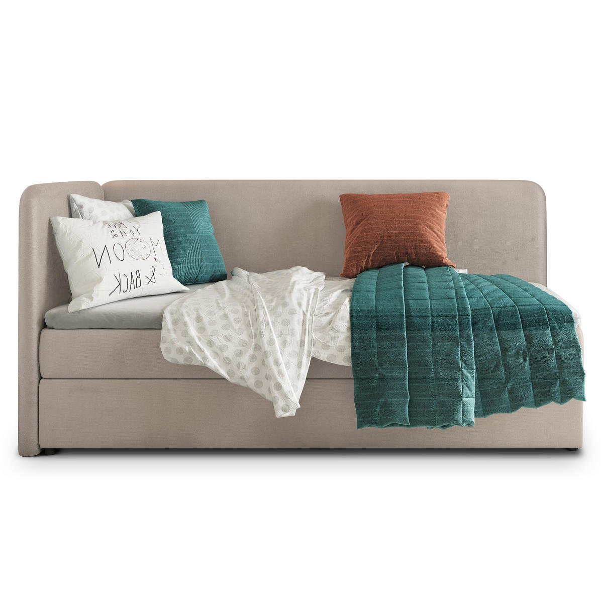 POSTEL BOXSPRING GINA 100x200 cm, s matrací a úložným prostorem, béžová - béžová, kompozitní dřevo/textil (100/200cm) - MASSENO