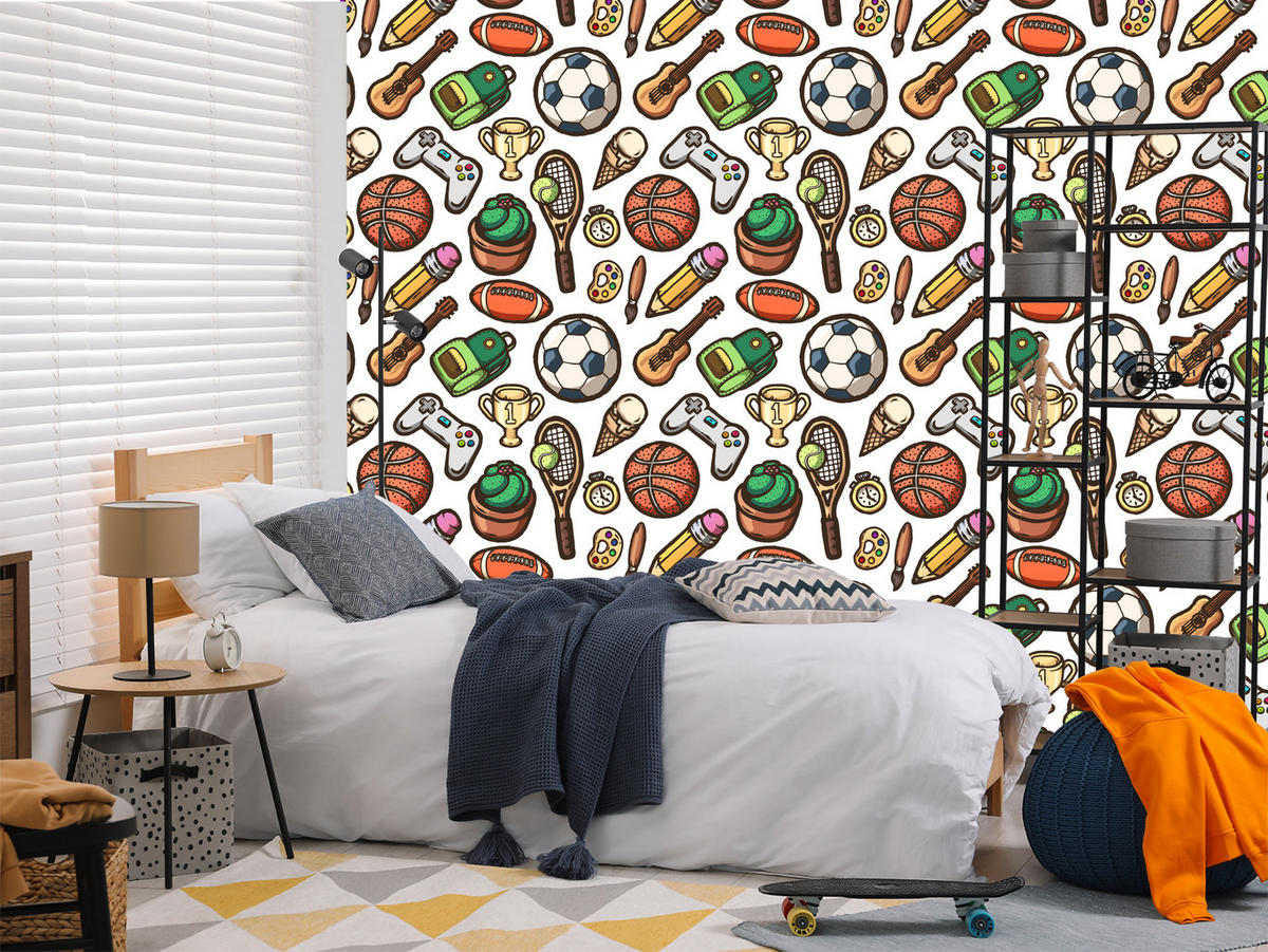 VLIESTAPETE Sport, Gaming und Gitarren – Bunt, Weiß – 50x1000 cm - Multicolor/Weiß, Papier (50/1000cm) - Muralo