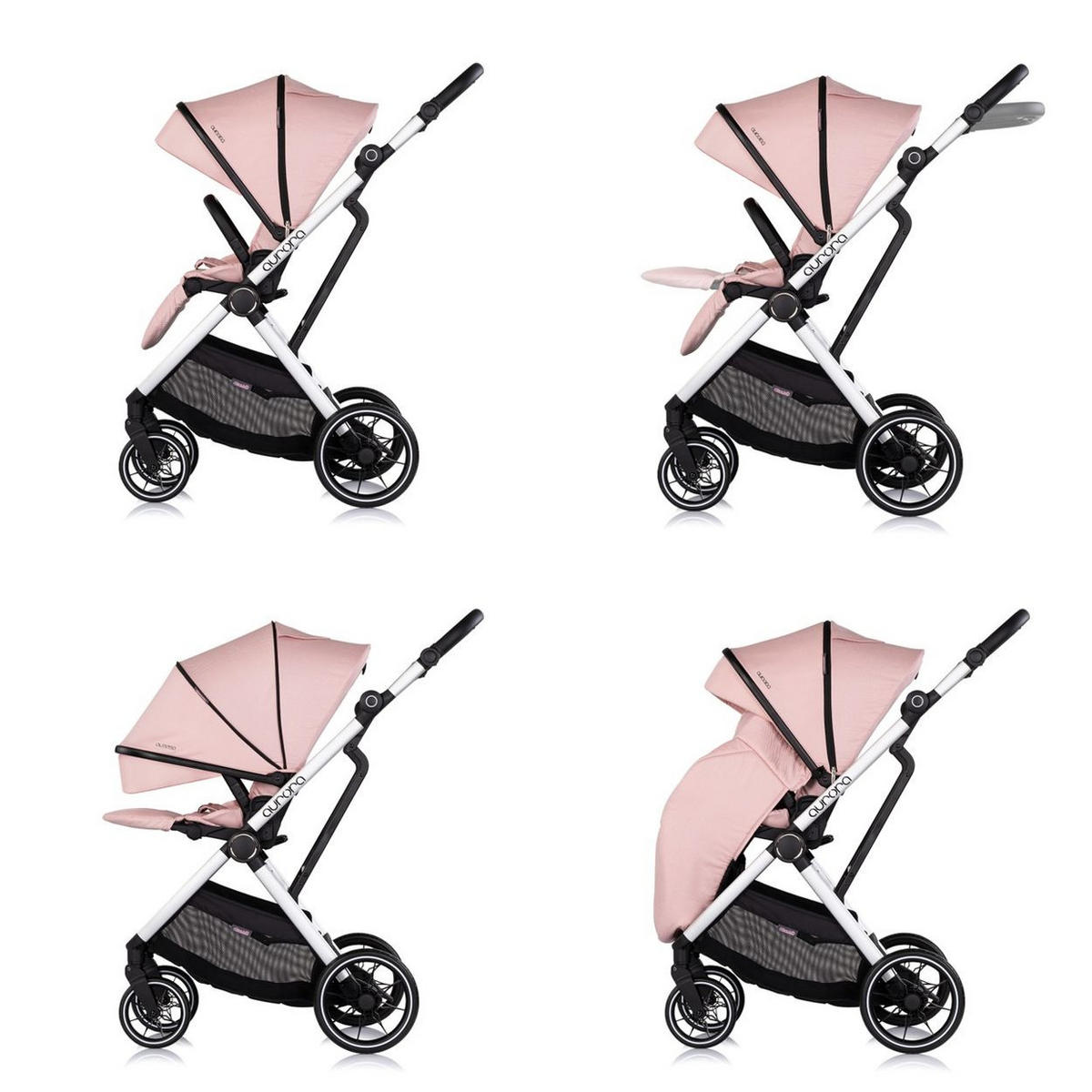 KOMBIKINDERWAGEN Aurora 3 in 1 rosa Babyschale Babywanne Sportsitz Tasche - Rosa, Metall (84/57/112cm) - Chipolino