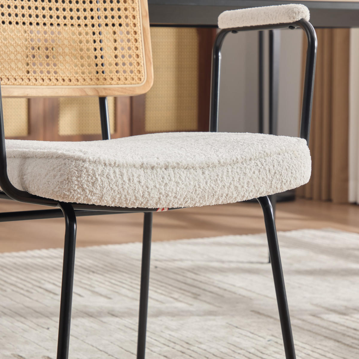 ESSZIMMERSTUHL 2er-Set, Elfenbein, Chenille, Rattan-Optik - Weiß, Textil/Metall (58/82/62.5cm)