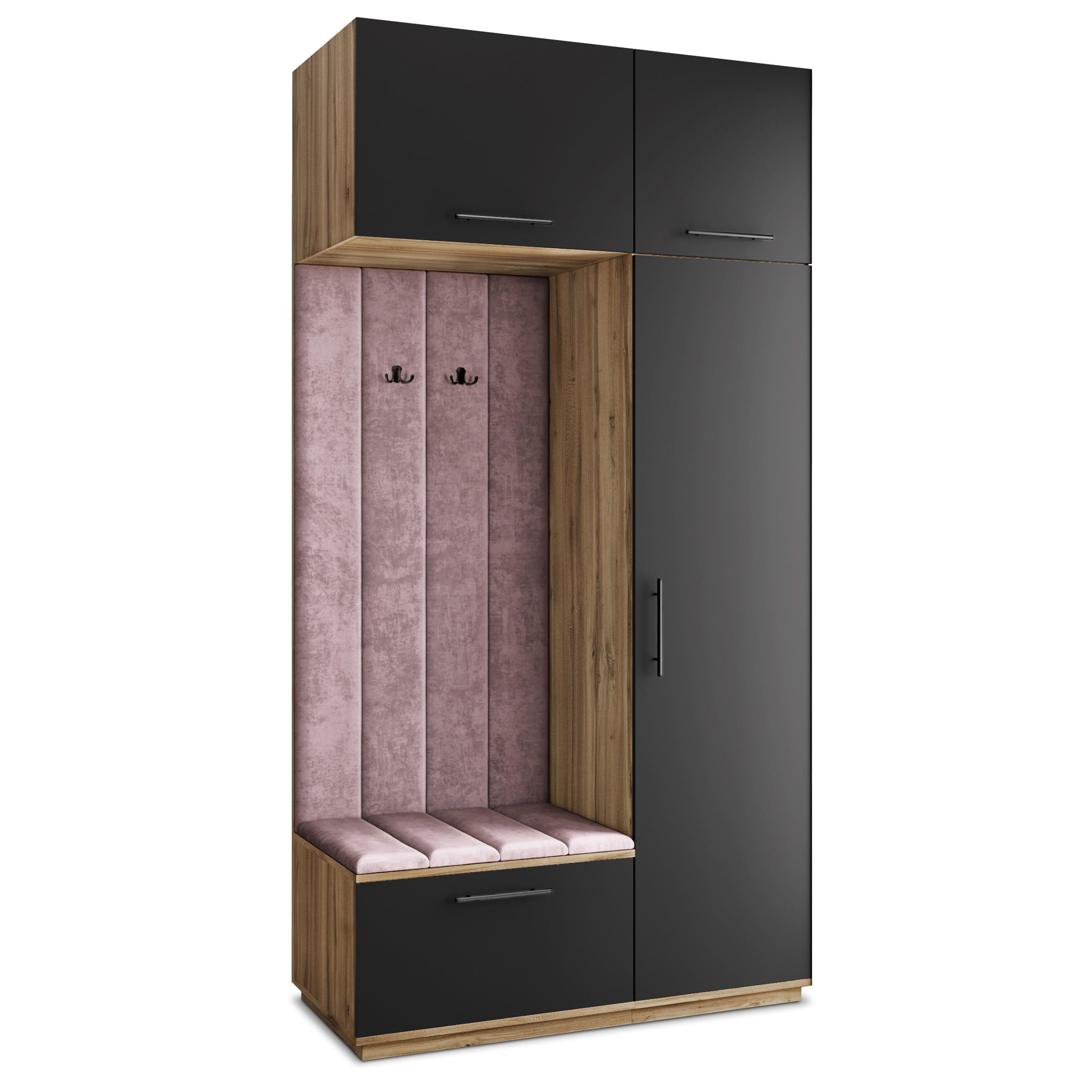 Masseno Garderobenschrank Eiche Wotan, Schwarz, Lila 120x240x60 cm
