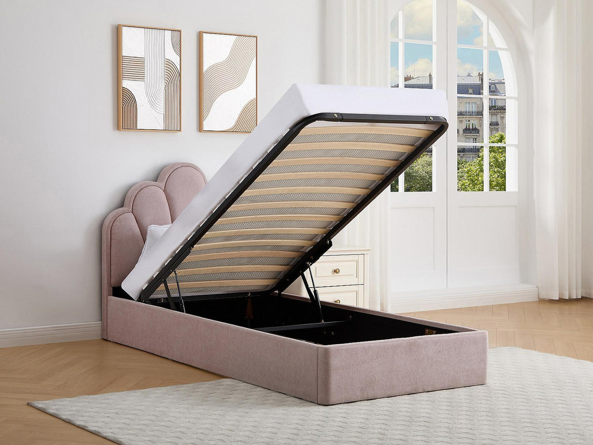 BETT mit Bettkasten - 1 Person - stoff - rosa Coraluno - Pink, Textil (90/190cm) - Vente-Unique