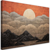 WANDBILD boho sonne wolken berge - Orange, Textil (60/40cm) - Feeby