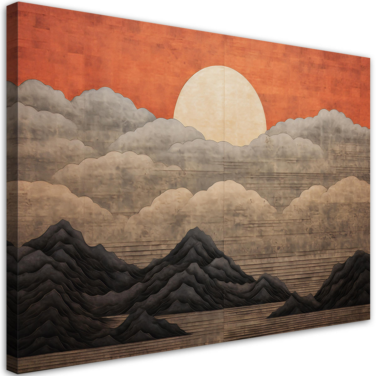 WANDBILD boho sonne wolken berge - Orange, Textil (60/40cm) - Feeby