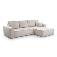 ECKSOFA L Form Cedria Zartweiß 287/145/85 cm mit Schlaffunktion - Creme/Schwarz, Kunststoff/Textil (287/145cm) - AX Living