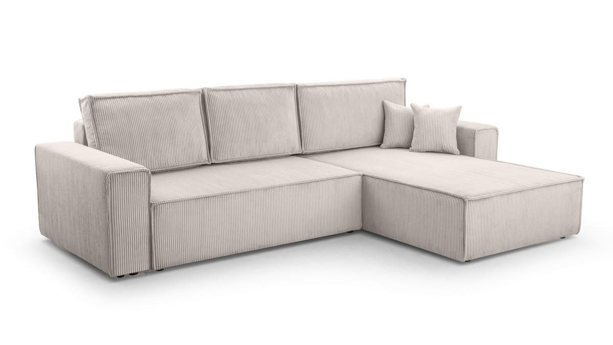 ECKSOFA L Form Cedria Zartweiß 287/145/85 cm mit Schlaffunktion - Creme/Schwarz, Kunststoff/Textil (287/145cm) - AX Living