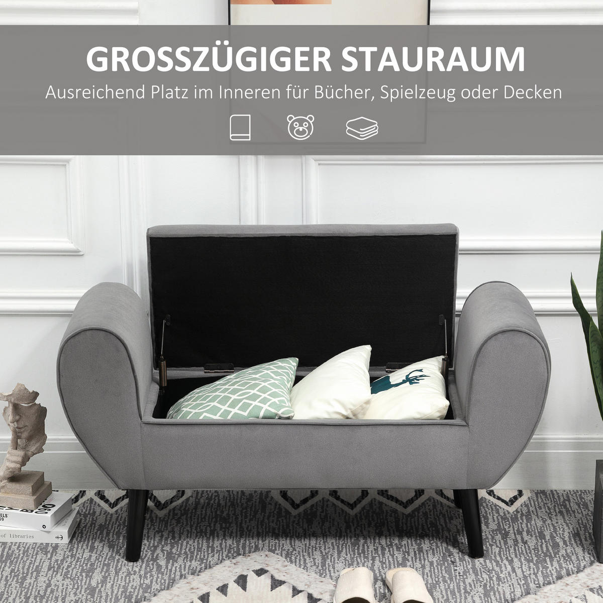 SITZBANK, Polsterbank, Grau - Grau, Kunststoff (42/66/118cm) - HOMCOM