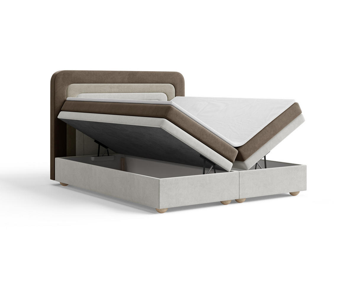 BOXBETT - Bett 10 NEST - Riviera - 140x200 cm - Modernes Polsterbett mit Bettkasten - Braun, Holz (140/200cm) - ROYAL24_MARKT