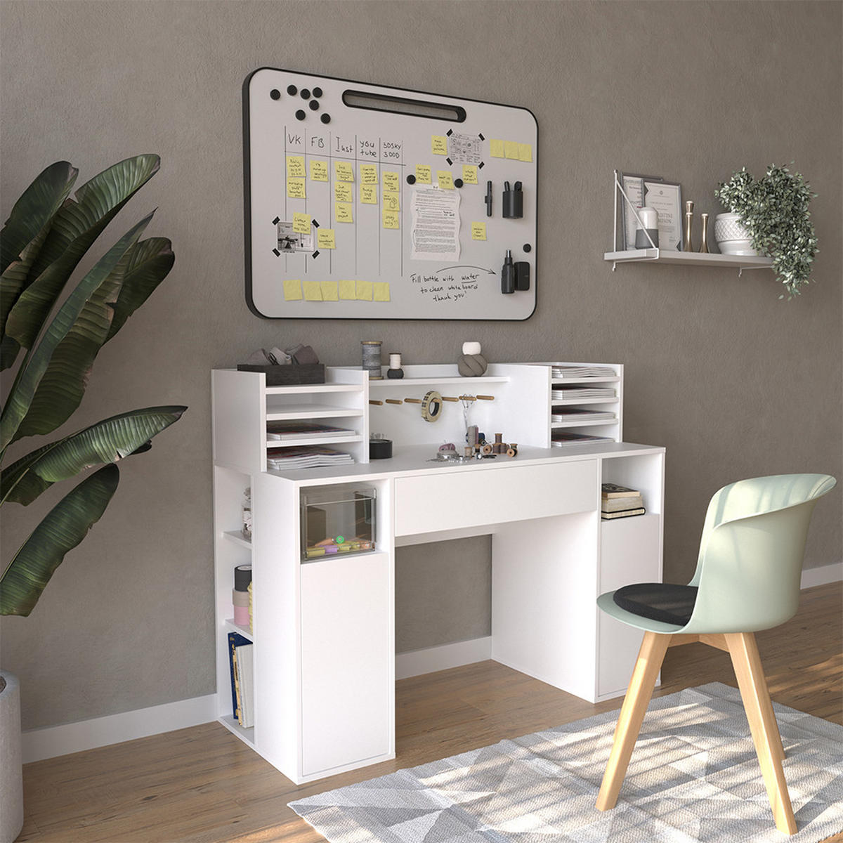 SCHREIBTISCH Weiß 126.8 x 50 cm XL mit Regale - Weiß, Holzwerkstoff (50/126.8/100cm) - Vicco
