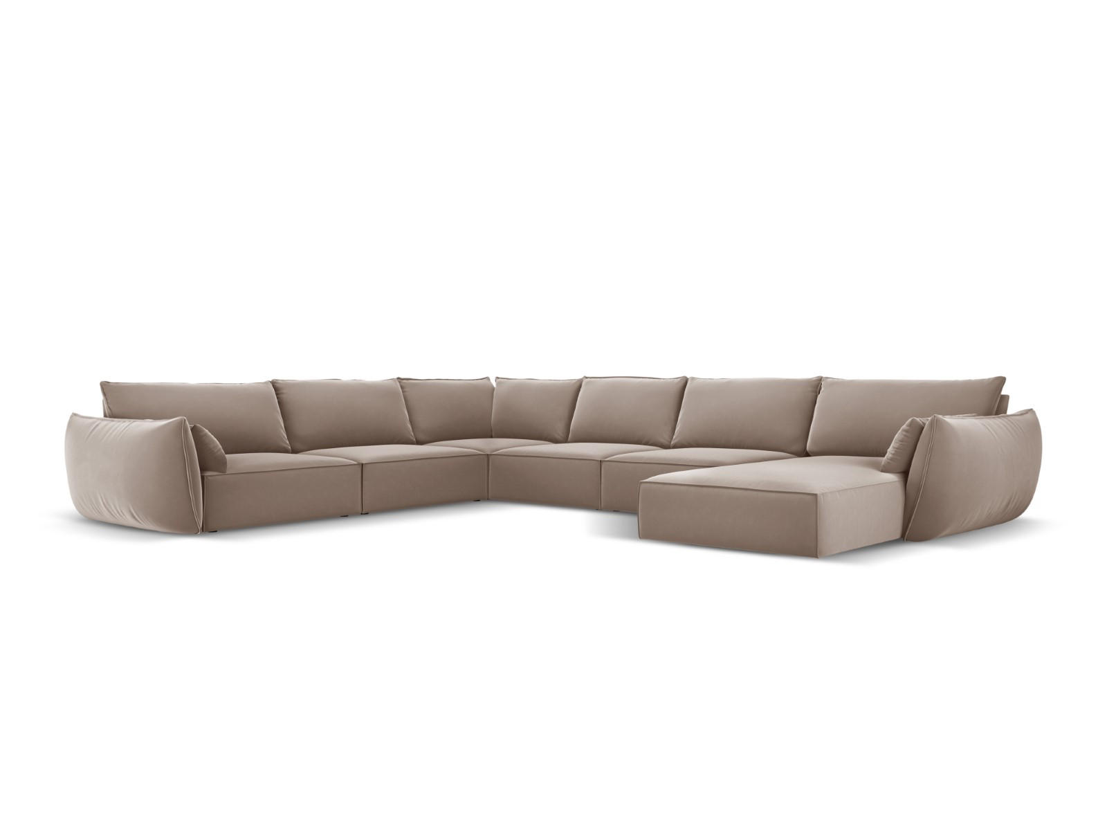 PANORAMASOFA links Kaelle aus Samt cappuccino 8 Sitzplätze - Cappuccino, Textil (284/85/384cm) - Micadoni