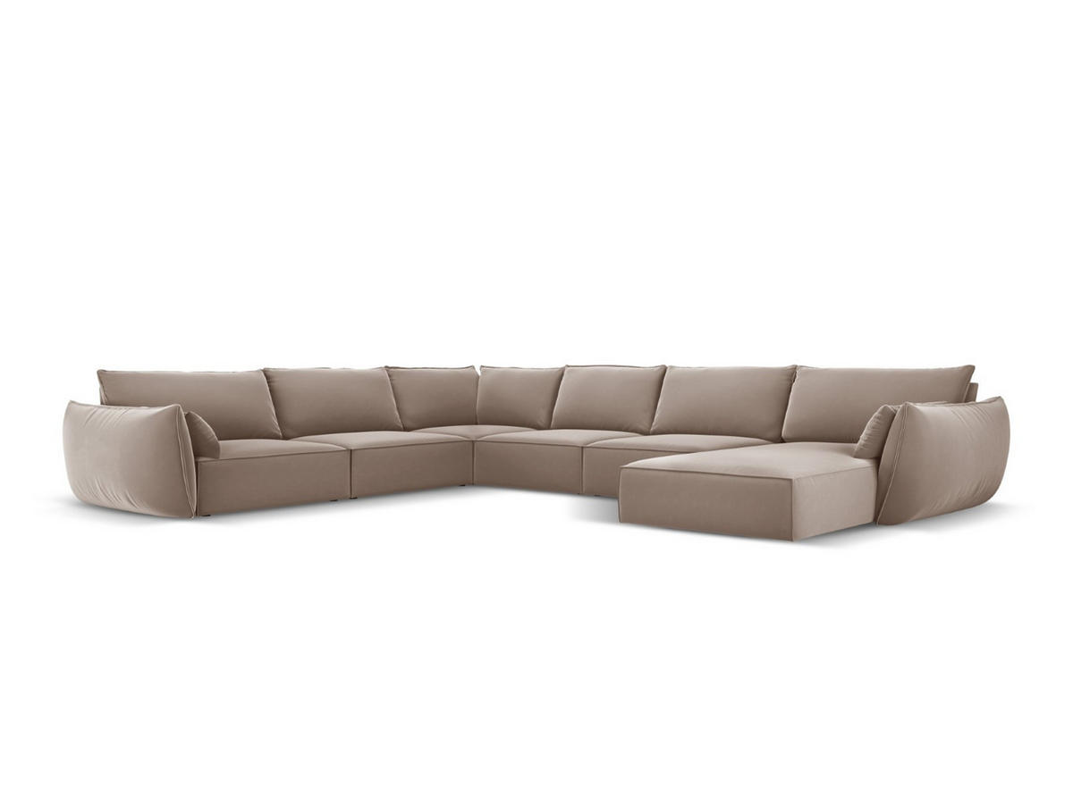 PANORAMASOFA links Kaelle aus Samt cappuccino 8 Sitzplätze - Cappuccino, Textil (284/85/384cm) - Micadoni