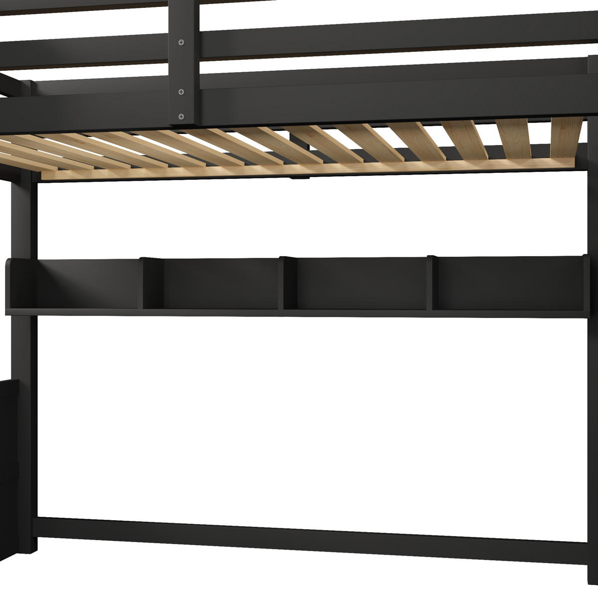 HOCHBETT aus MDF, Kiefer und Sperrholz 90x200 cm Schwarz mit LED-Beleuchtung, Stauraumtreppe und Kleiderschrank - Schwarz, Holzwerkstoff (90/200cm) - Modfu